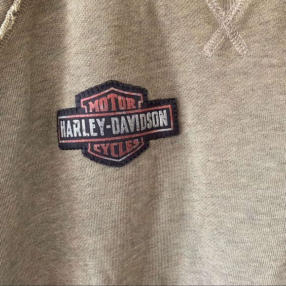 Harley Davidson Army Green Studded Crewneck Distressed Sweatshirt - Picture 2 of 5